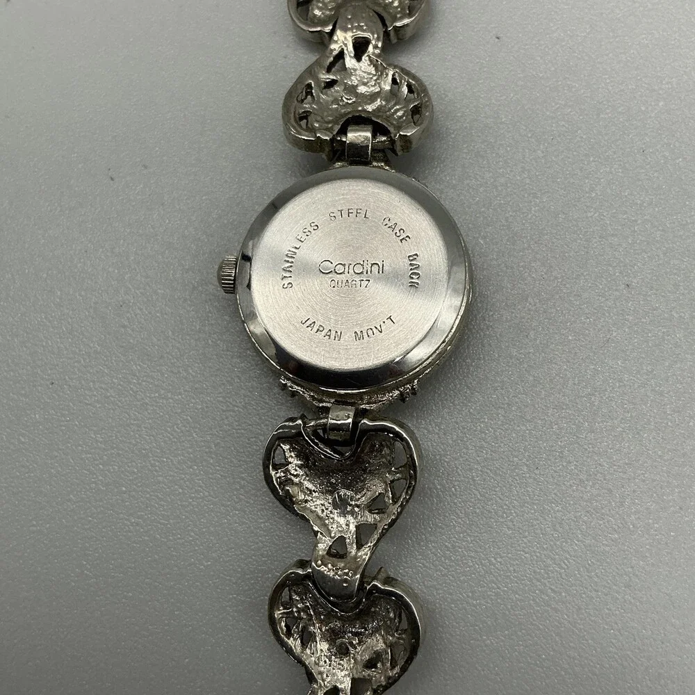 Cardini Womens Watch 21mm White Dial Silver Tone Heart Cover New Battery 7